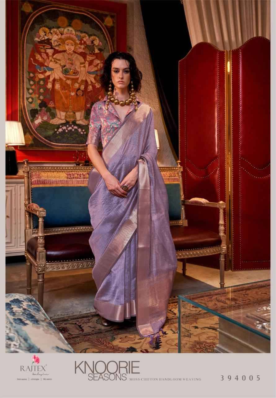 Knoorie Seasons By Raj Tex 394001 To 394006 Series Indian Traditional Wear Collection Beautiful Stylish Fancy Colorful Party Wear & Occasional Wear Moss Chiffon Sarees At Wholesale Price