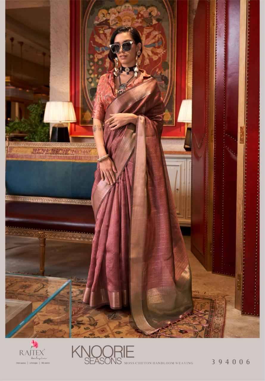 Knoorie Seasons By Raj Tex 394001 To 394006 Series Indian Traditional Wear Collection Beautiful Stylish Fancy Colorful Party Wear & Occasional Wear Moss Chiffon Sarees At Wholesale Price