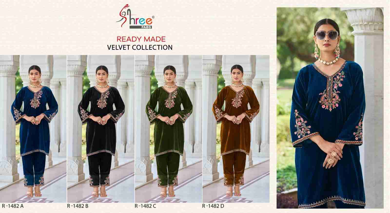 Shree Fabs Hit Design R-1482 Colours By Shree Fabs R-1482-A To R-1482-D Series Wholesale Designer Pakistani Suits Collection Beautiful Stylish Fancy Colorful Party Wear & Occasional Wear Velvet Kurtis With Bottom At Wholesale Price