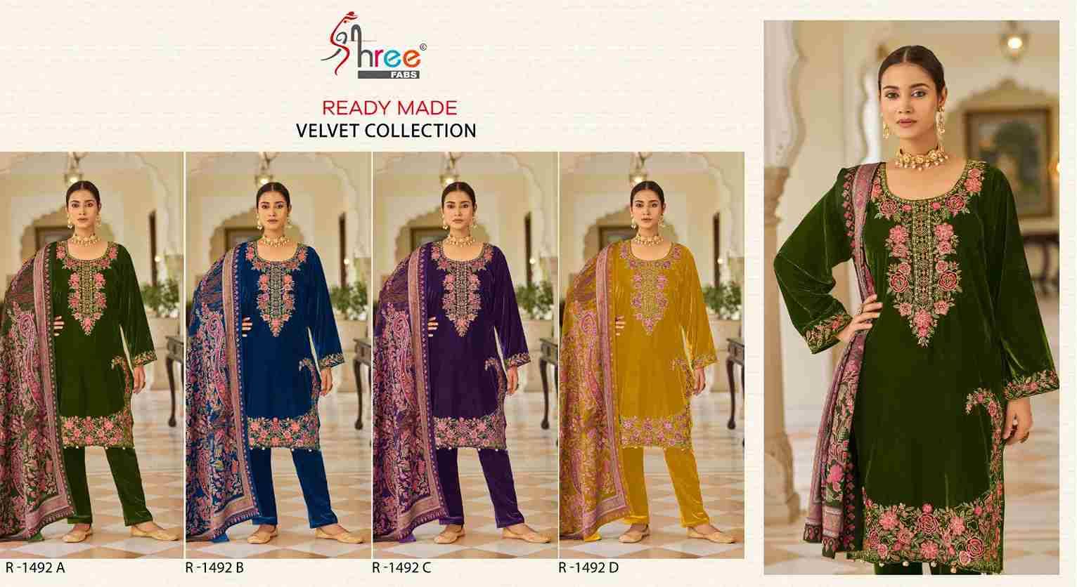 Shree Fabs Hit Design R-1492 Colours By Shree Fabs R-1492-A To R-1492-D Series Wholesale Designer Pakistani Suits Collection Beautiful Stylish Fancy Colorful Party Wear & Occasional Wear Velvet Dresses At Wholesale Price