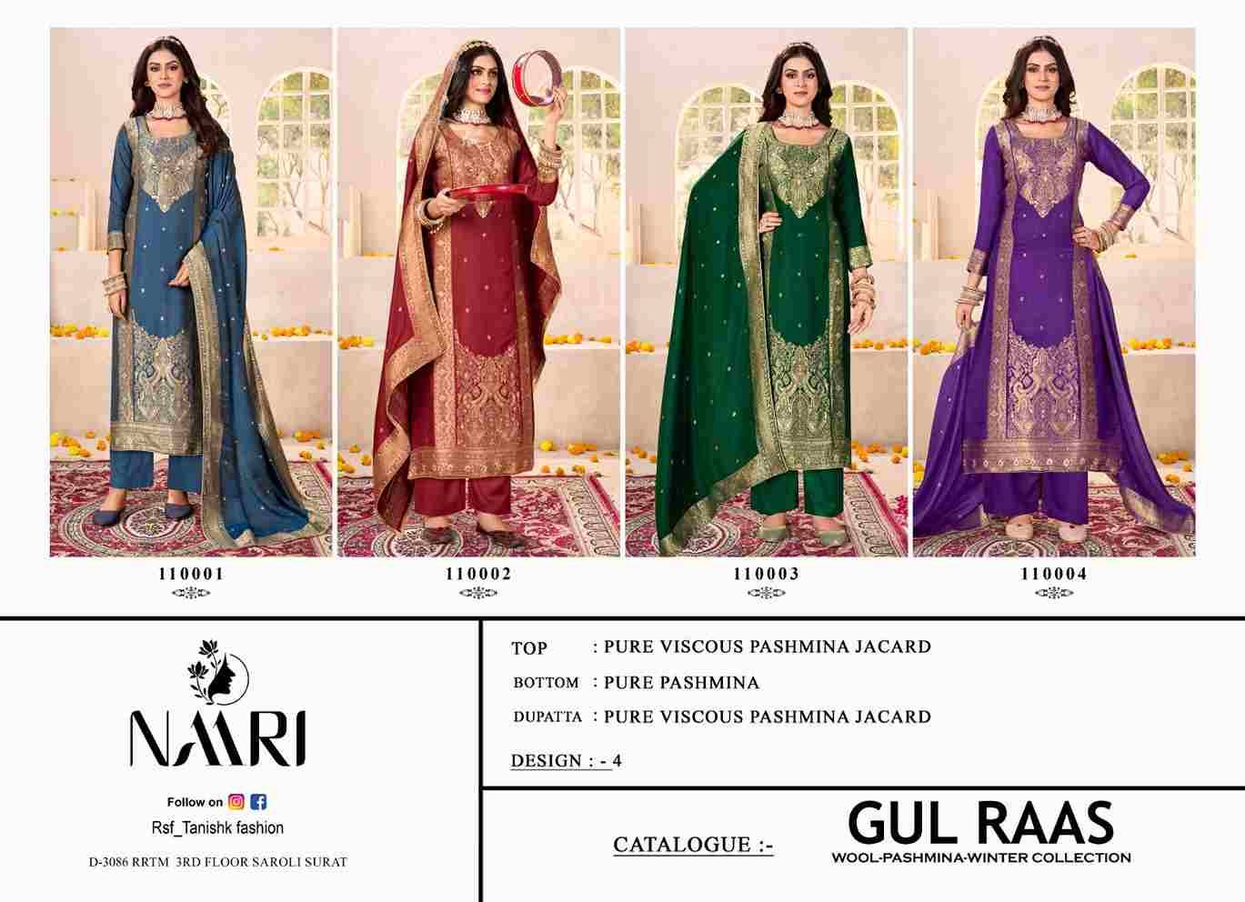 Gul Raas By Naari 110001 To 110004 Series Beautiful Festive Suits Stylish Fancy Colorful Casual Wear & Ethnic Wear Pashmina Jacquard Dresses At Wholesale Price