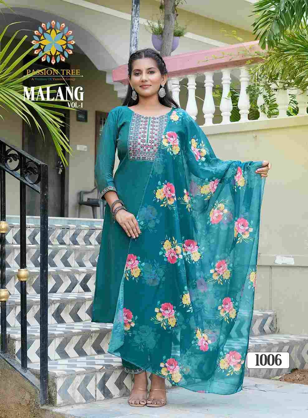 Malang Vol-1 By Passion Tree 1001 To 1008 Series Beautiful Suits Colorful Stylish Fancy Casual Wear & Ethnic Wear Silk Print Dresses At Wholesale Price