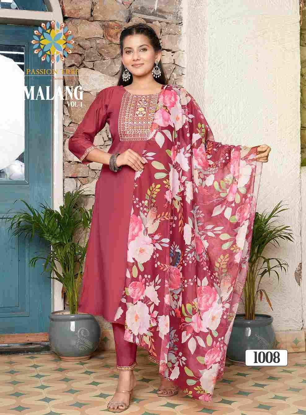 Malang Vol-1 By Passion Tree 1001 To 1008 Series Beautiful Suits Colorful Stylish Fancy Casual Wear & Ethnic Wear Silk Print Dresses At Wholesale Price