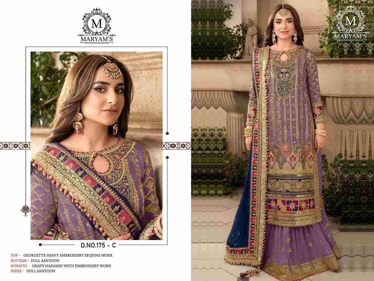 Maryams 175 Colours By Maryams 175-A To 175-D Series Pakistani Suits Beautiful Fancy Colorful Stylish Party Wear & Occasional Wear Georgette Embroidery Dresses At Wholesale Price