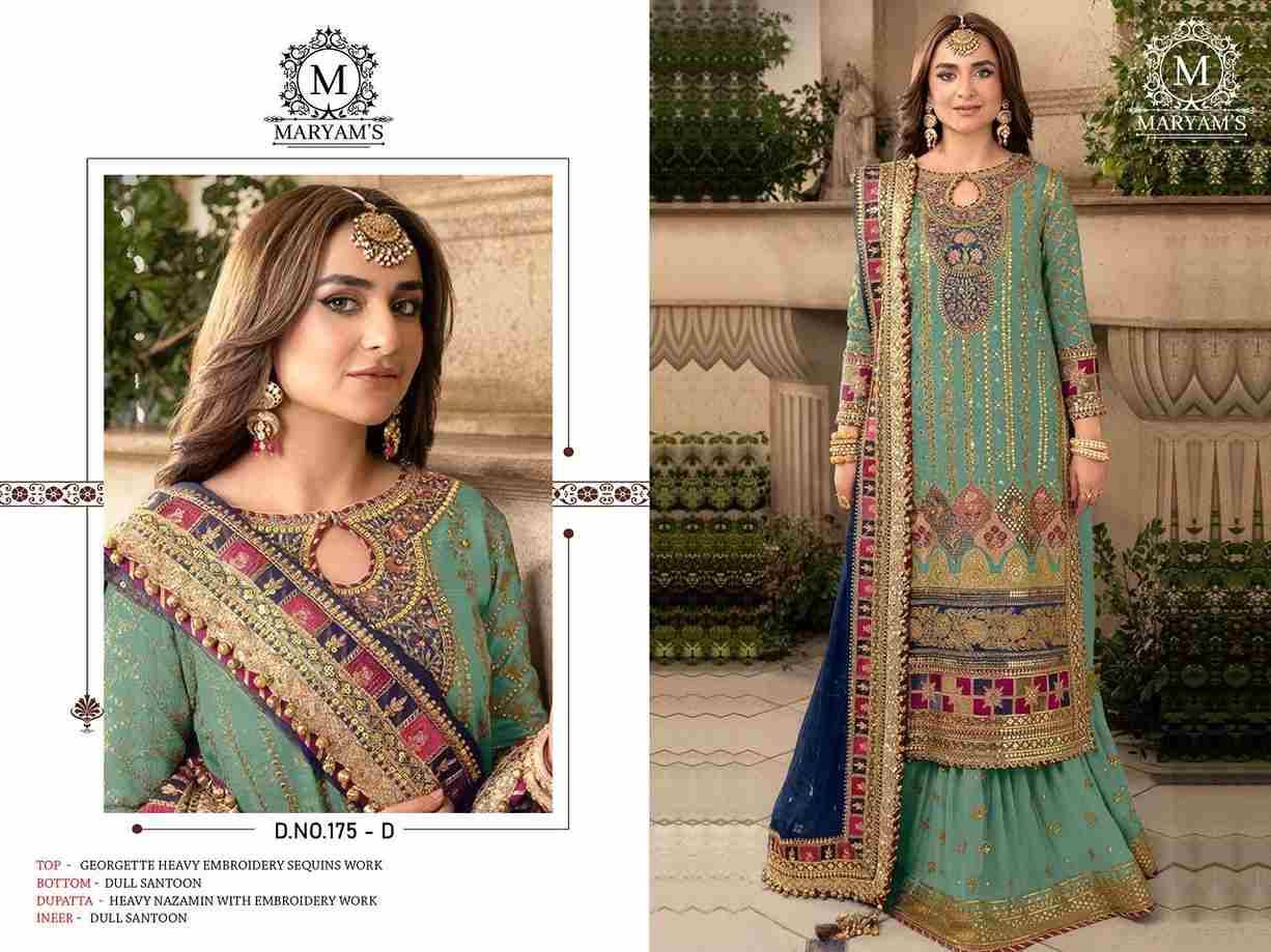 Maryams 175 Colours By Maryams 175-A To 175-D Series Pakistani Suits Beautiful Fancy Colorful Stylish Party Wear & Occasional Wear Georgette Embroidery Dresses At Wholesale Price