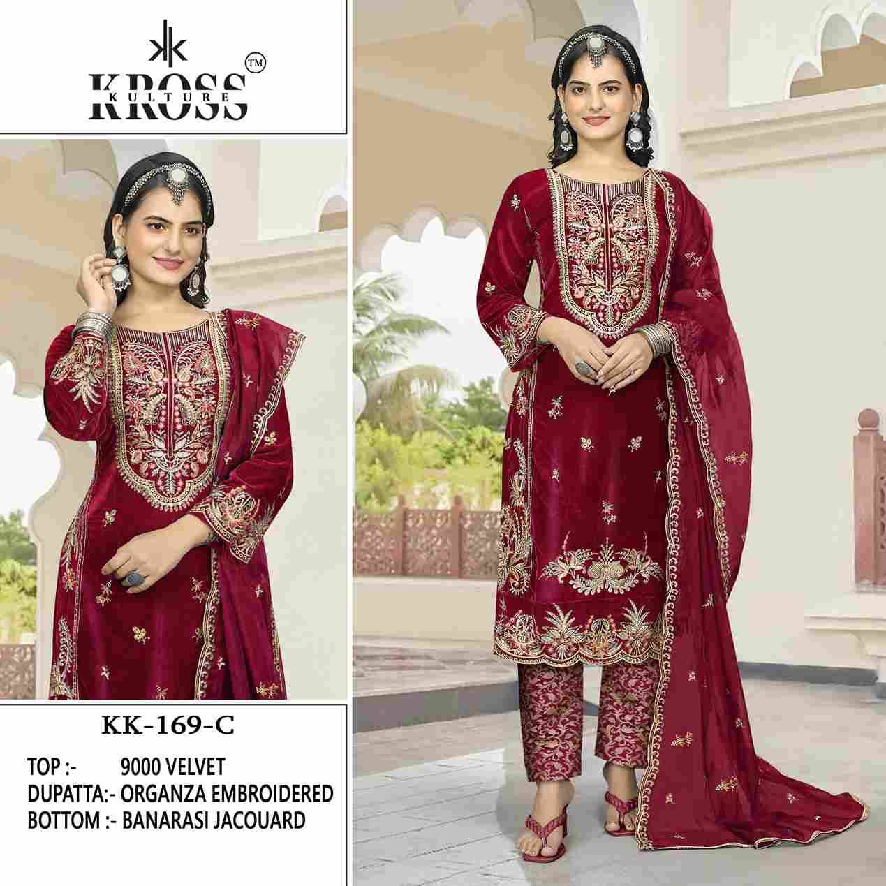 Kross Kulture Hit Design 169 Colours By Kross Kulture 169-A To 169-D Series Beautiful Pakistani Suits Colorful Stylish Fancy Casual Wear & Ethnic Wear Velvet With Embroidered Dresses At Wholesale Price