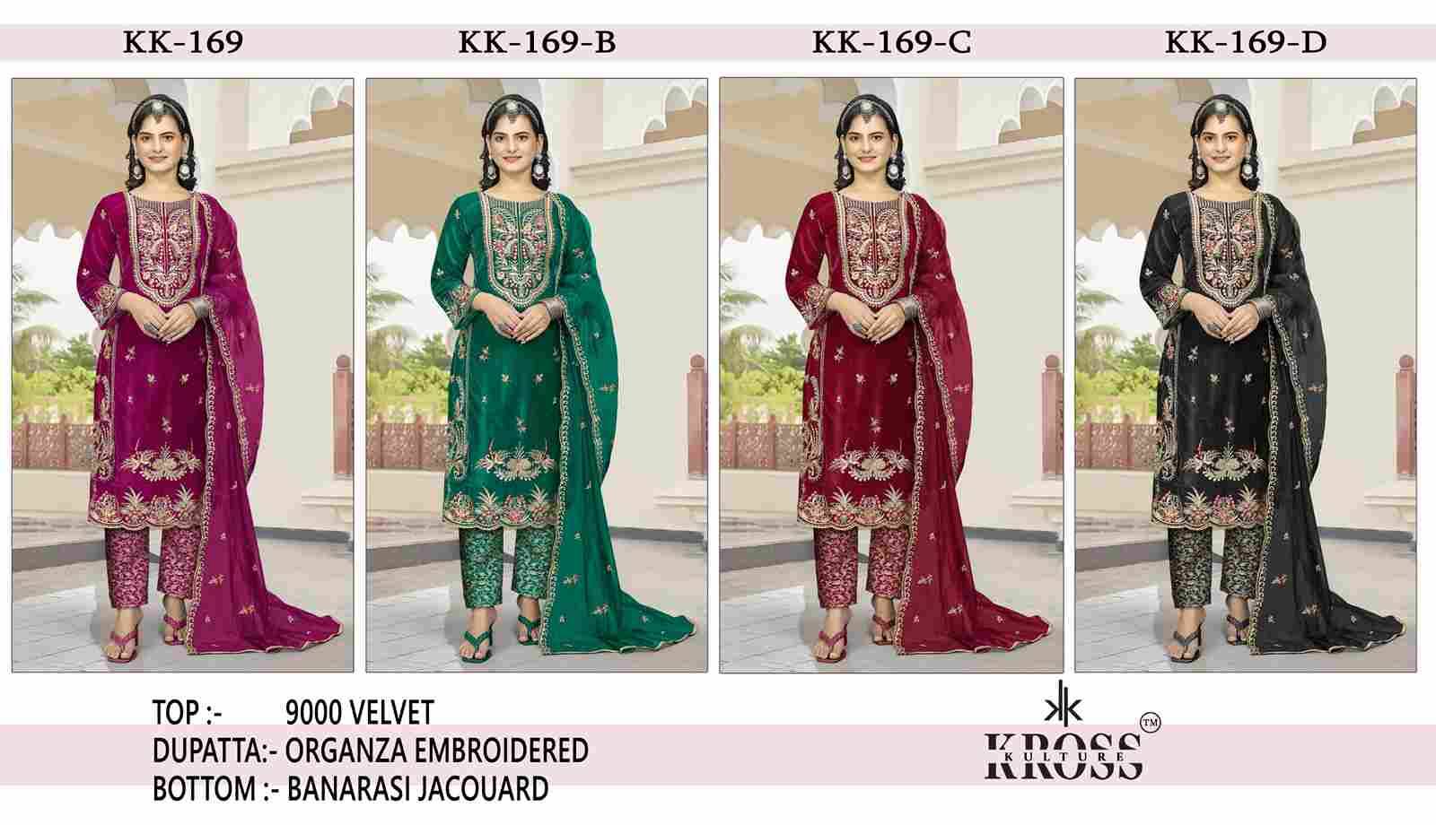 Kross Kulture Hit Design 169 Colours By Kross Kulture 169-A To 169-D Series Beautiful Pakistani Suits Colorful Stylish Fancy Casual Wear & Ethnic Wear Velvet With Embroidered Dresses At Wholesale Price