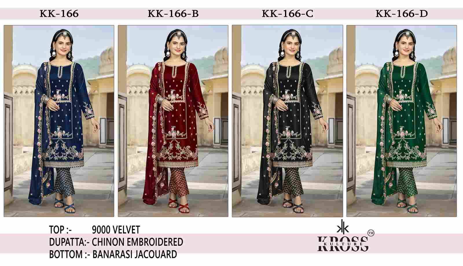 Kross Kulture Hit Design 166 Colours By Kross Kulture 166-A To 166-D Series Beautiful Pakistani Suits Colorful Stylish Fancy Casual Wear & Ethnic Wear Velvet With Embroidered Dresses At Wholesale Price