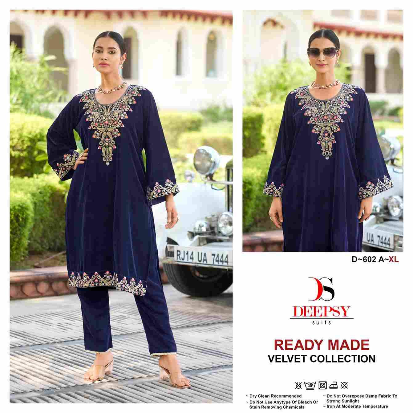 Deepsy Hit Design 602 Colours By Deepsy Suits 602-A To 602-D Series Designer Pakistani Suits Collection Beautiful Stylish Fancy Colorful Party Wear & Occasional Wear Velvet Kurtis With Bottom At Wholesale Price