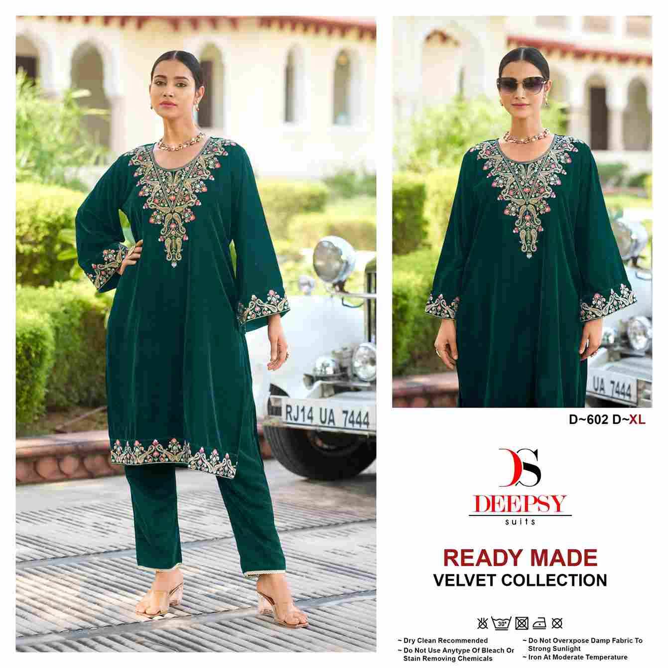 Deepsy Hit Design 602 Colours By Deepsy Suits 602-A To 602-D Series Designer Pakistani Suits Collection Beautiful Stylish Fancy Colorful Party Wear & Occasional Wear Velvet Kurtis With Bottom At Wholesale Price