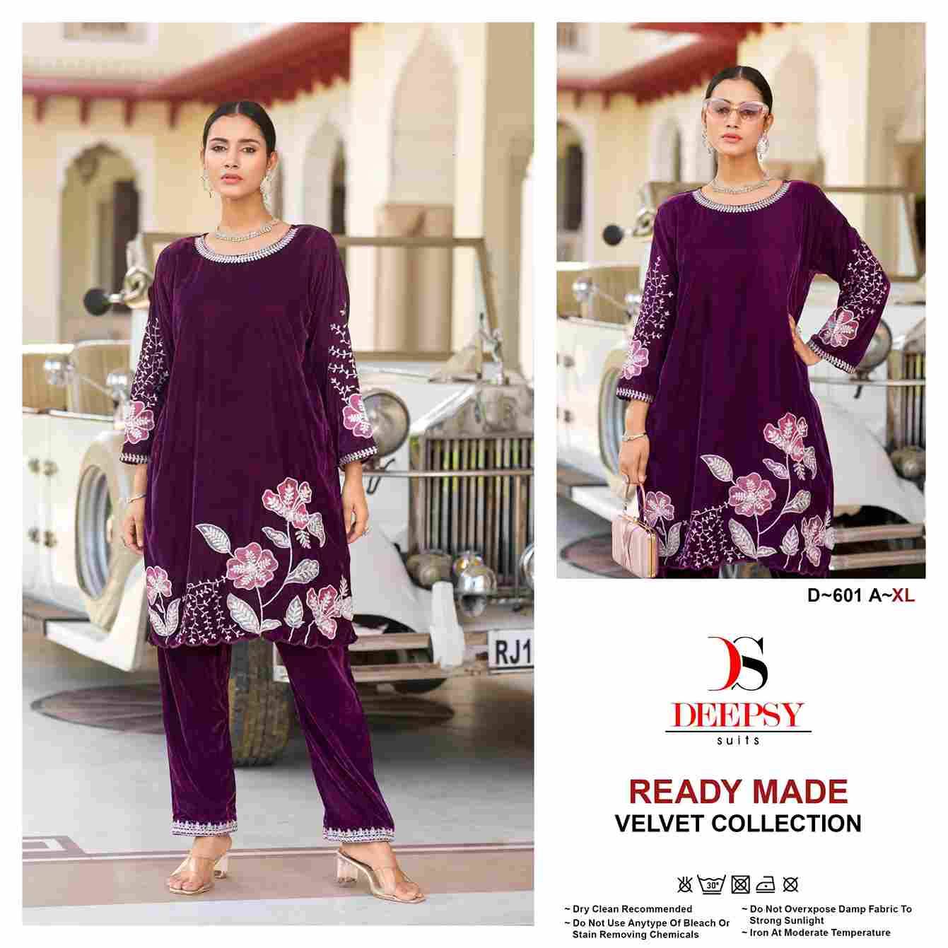 Deepsy Hit Design 601 Colours By Deepsy Suits 601-A To 601-D Series Designer Pakistani Suits Collection Beautiful Stylish Fancy Colorful Party Wear & Occasional Wear Velvet Kurtis With Bottom At Wholesale Price