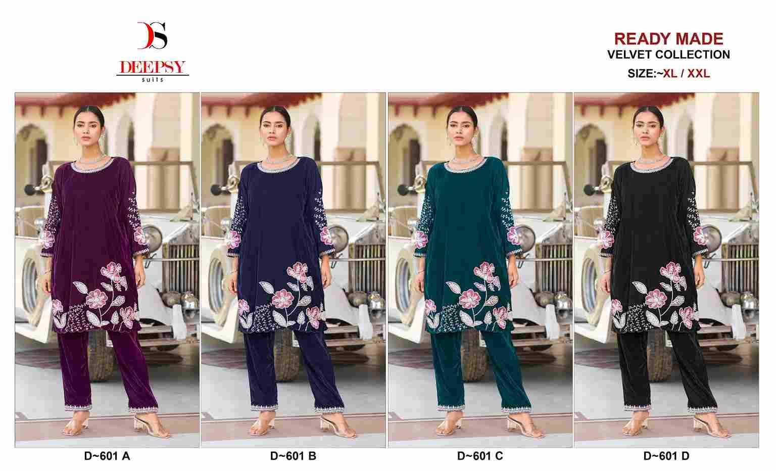 Deepsy Hit Design 601 Colours By Deepsy Suits 601-A To 601-D Series Designer Pakistani Suits Collection Beautiful Stylish Fancy Colorful Party Wear & Occasional Wear Velvet Kurtis With Bottom At Wholesale Price