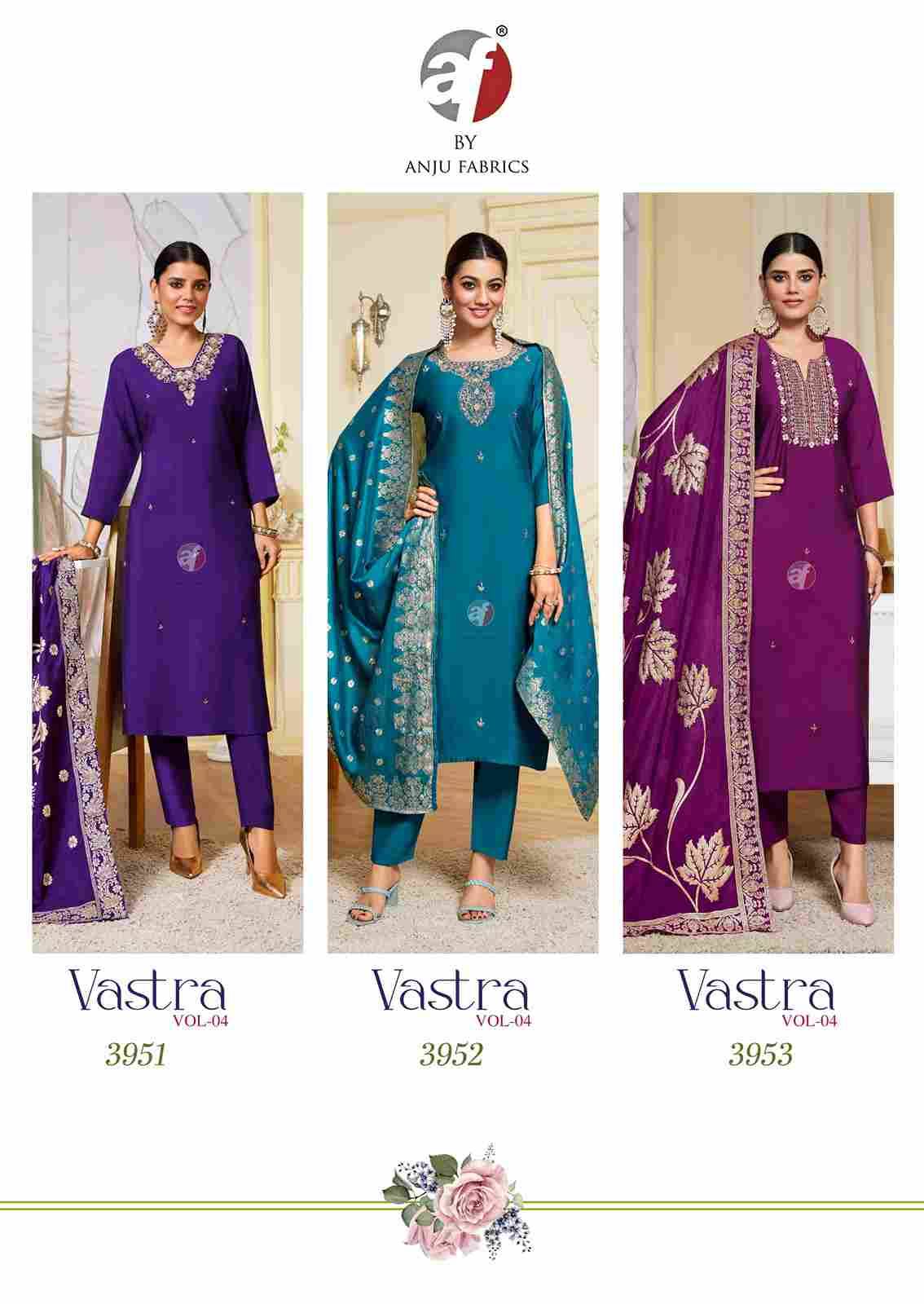 Vastra Vol-4 By Anju Fabrics 3951 To 3956 Series Suits Beautiful Fancy Colorful Stylish Party Wear & Occasional Wear Roman Silk Dresses At Wholesale Price