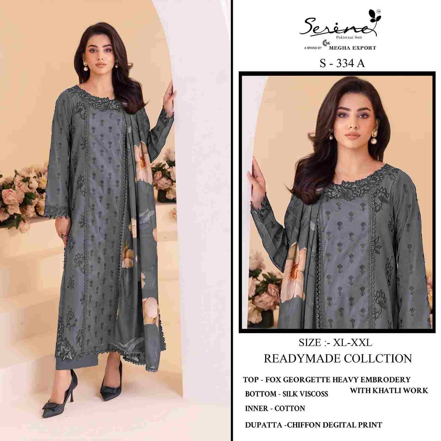 Serene Hit Design S-334 Colours By Serene S-334-A To S-334-D Series Designer Pakistani Suits Beautiful Fancy Colorful Stylish Party Wear & Occasional Wear Faux Georgette Embroidered Dresses At Wholesale Price