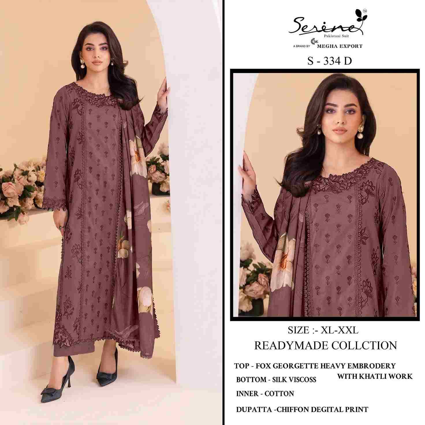 Serene Hit Design S-334 Colours By Serene S-334-A To S-334-D Series Designer Pakistani Suits Beautiful Fancy Colorful Stylish Party Wear & Occasional Wear Faux Georgette Embroidered Dresses At Wholesale Price