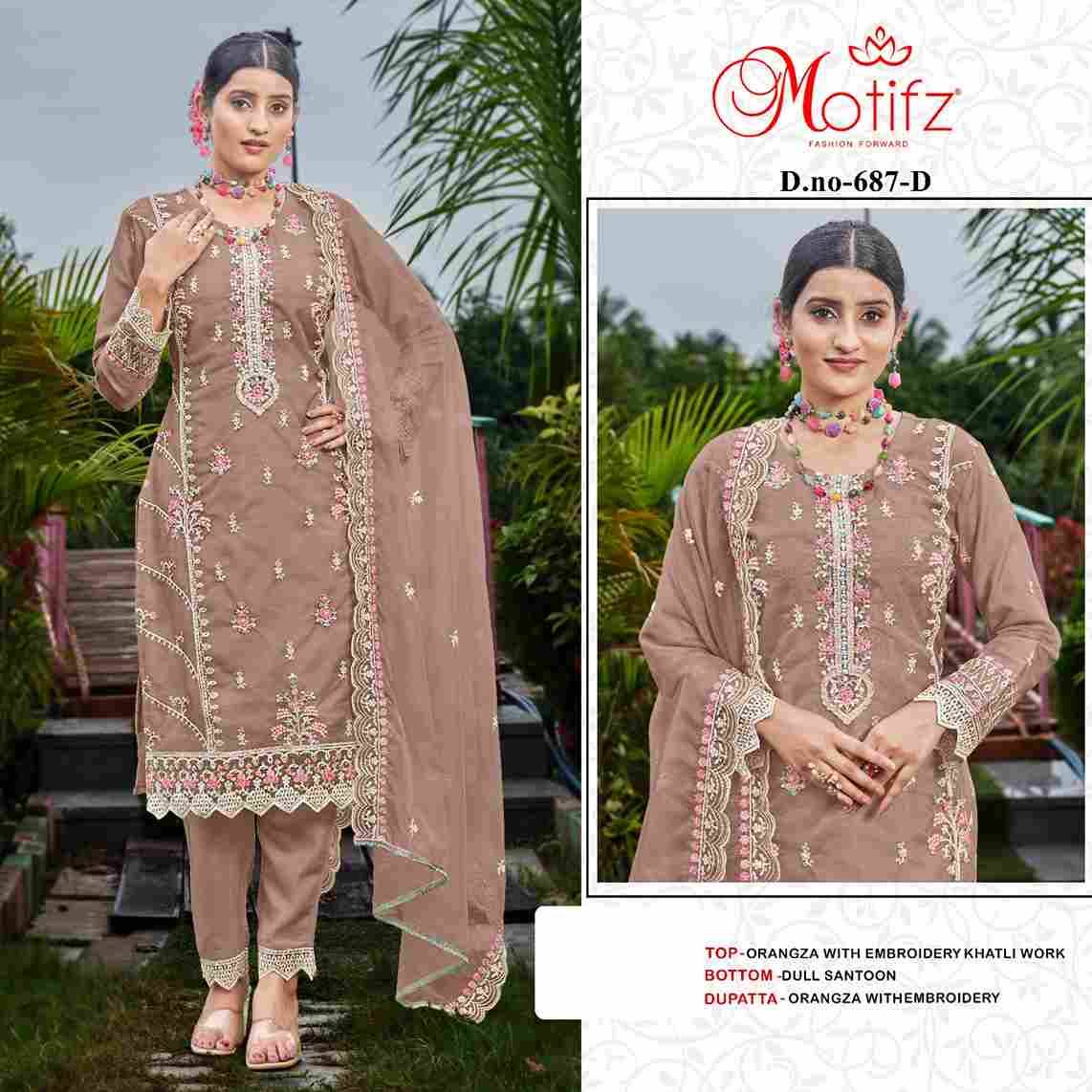 Motifz Hit Design 687 Colours By Motifz 687-A To 687-D Series Beautiful Pakistani Suits Colorful Stylish Fancy Casual Wear & Ethnic Wear Organza Dresses At Wholesale Price