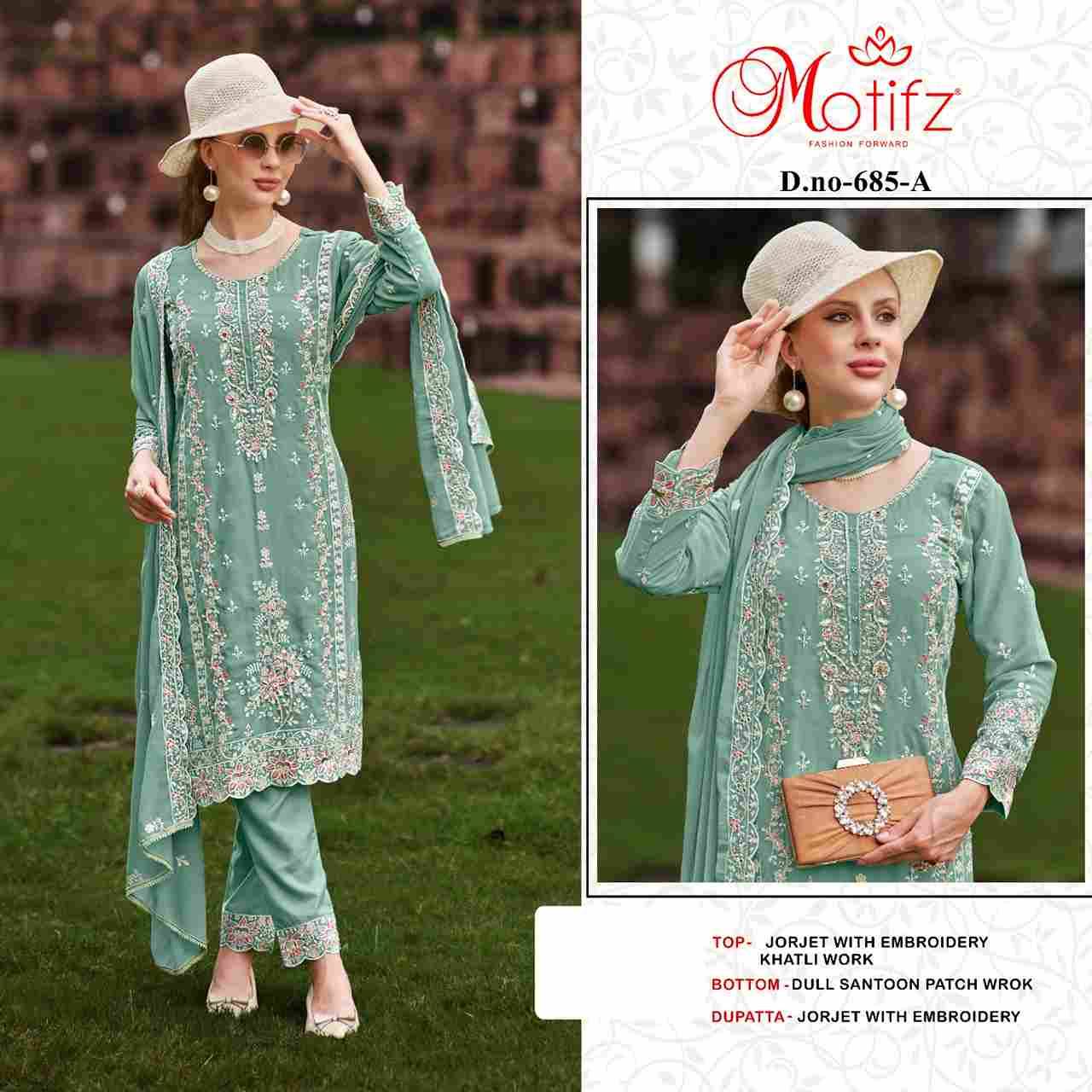 Motifz Hit Design 685 Colours By Motifz 685-A To 685-D Series Beautiful Pakistani Suits Colorful Stylish Fancy Casual Wear & Ethnic Wear Georgette Dresses At Wholesale Price