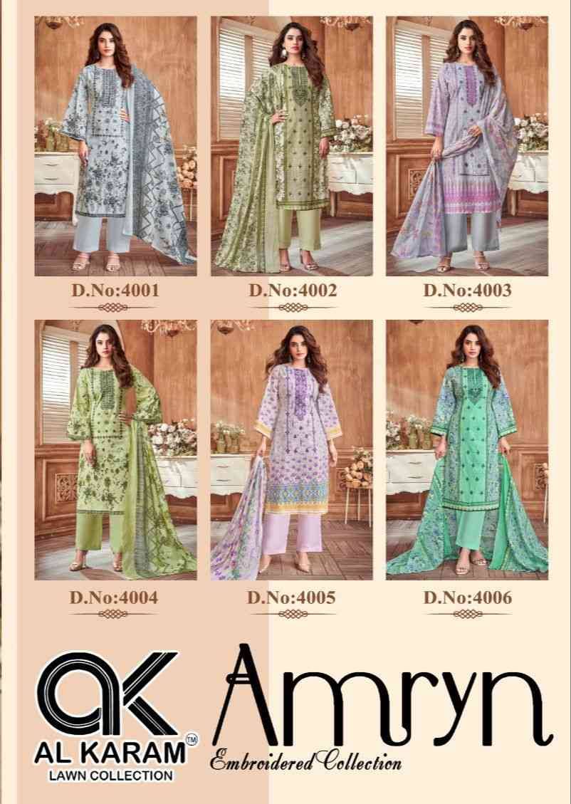 Amryn By Al Karam Lawn Collection 4001 To 4006 Series Beautiful Pakistani Suits Stylish Fancy Colorful Casual Wear & Ethnic Wear Pure Lawn Dresses At Wholesale Price