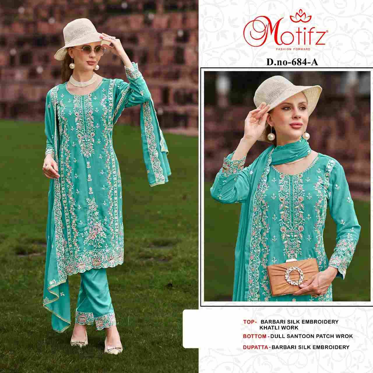 Motifz Hit Design 684 Colours By Motifz 684-A To 684-D Series Beautiful Pakistani Suits Colorful Stylish Fancy Casual Wear & Ethnic Wear Silk Dresses At Wholesale Price