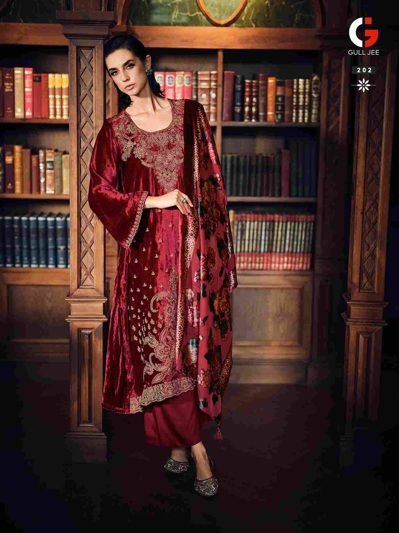 Velvet Ishq By Gull Jee 201 To 206 Series Beautiful Festive Suits Colorful Stylish Fancy Casual Wear & Ethnic Wear Viscose Velvet Embroidered Dresses At Wholesale Price