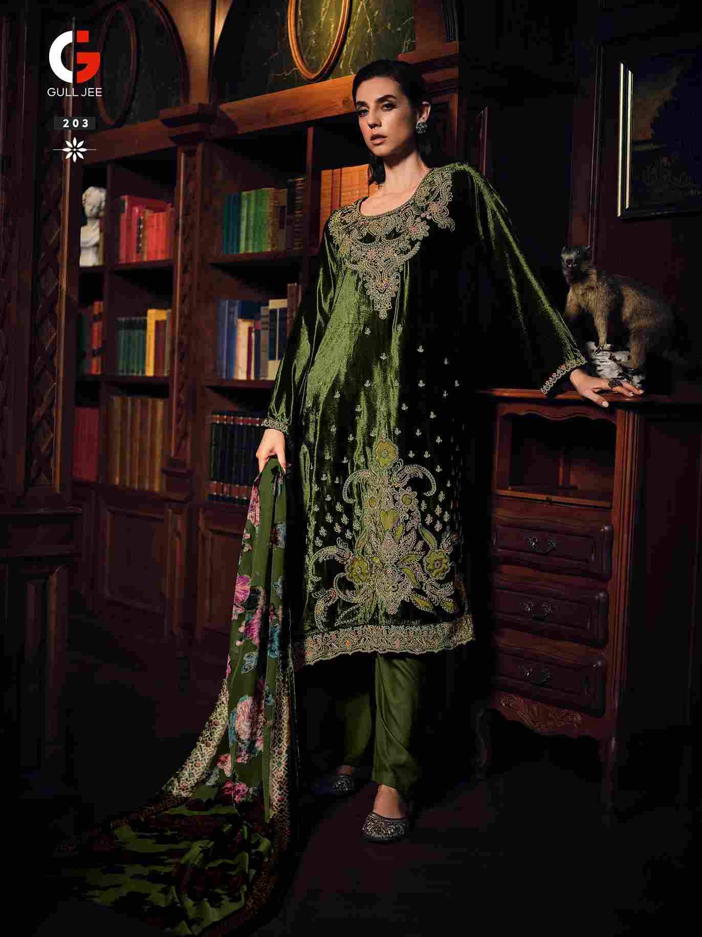 Velvet Ishq By Gull Jee 201 To 206 Series Beautiful Festive Suits Colorful Stylish Fancy Casual Wear & Ethnic Wear Viscose Velvet Embroidered Dresses At Wholesale Price