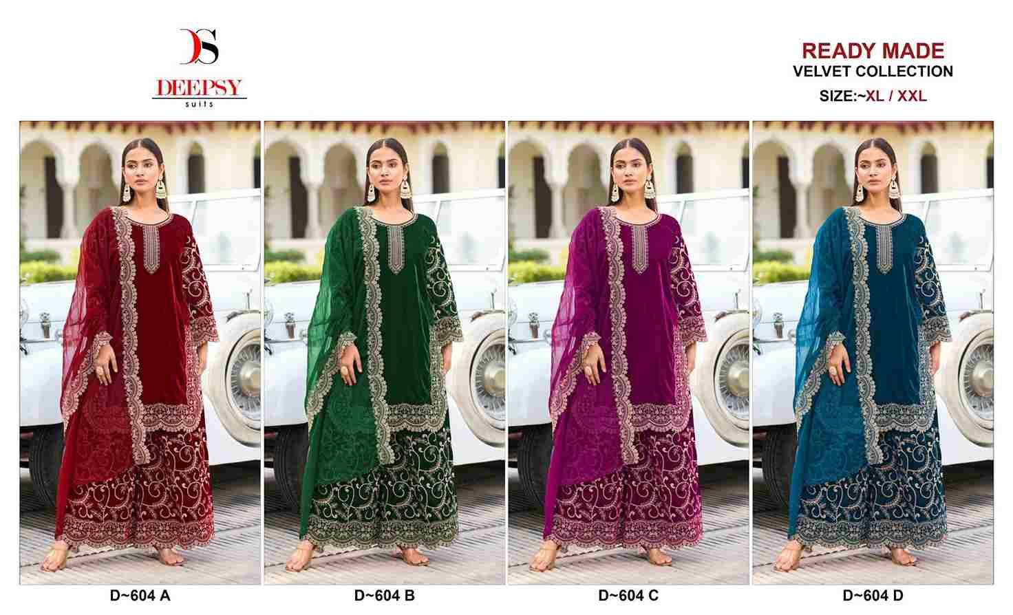 Deepsy Hit Design 604 Colours By Deepsy Suits 604-A To 604-D Series Beautiful Pakistani Suits Colorful Stylish Fancy Casual Wear & Ethnic Wear Pure Velvet Embroidered Dresses At Wholesale Price