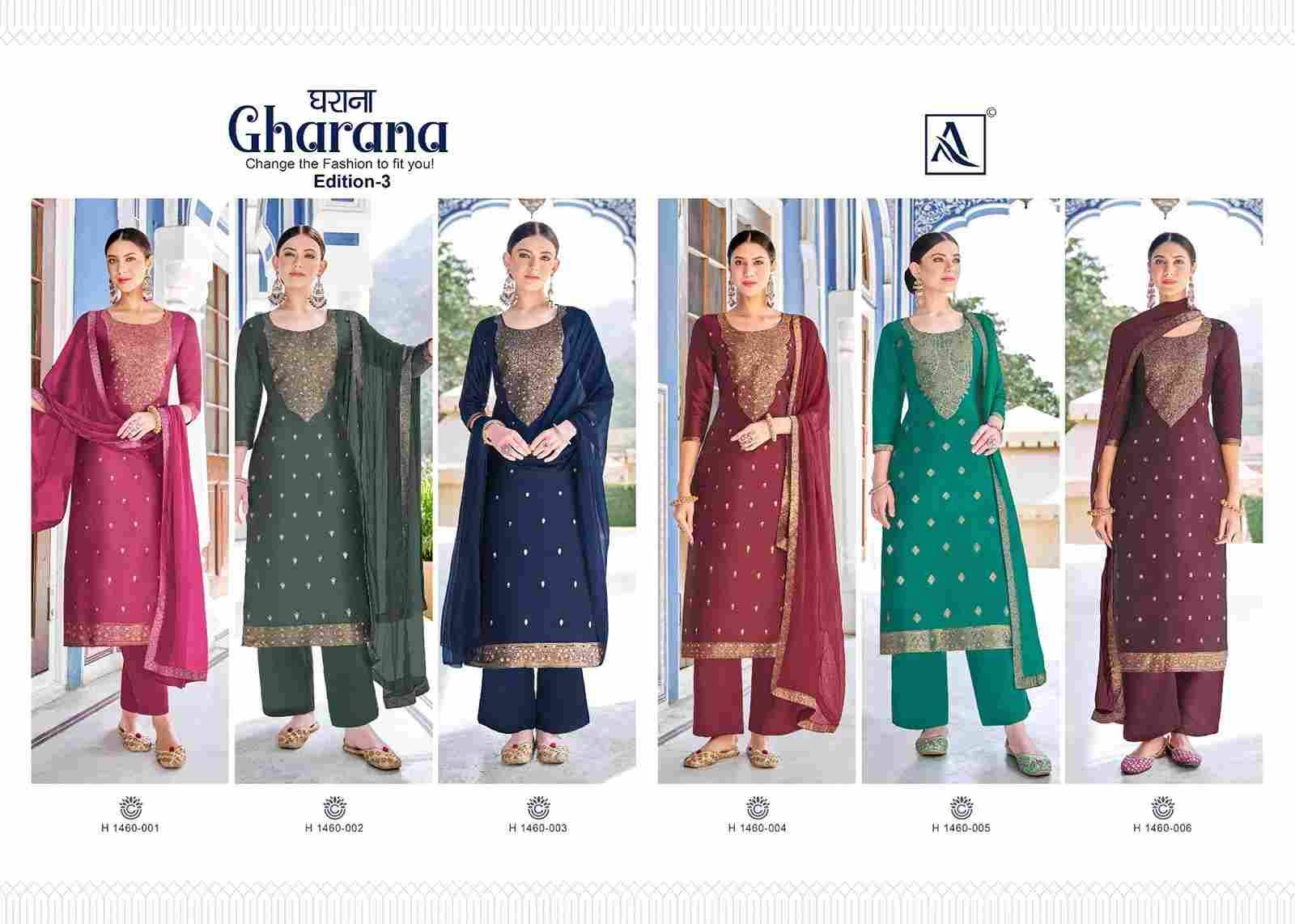 Gharana Vol-3 By Alok Suit 146-001 To 146-006 Series Beautiful Festive Suits Colorful Stylish Fancy Casual Wear & Ethnic Wear Pure Dola Jacquard Dresses At Wholesale Price