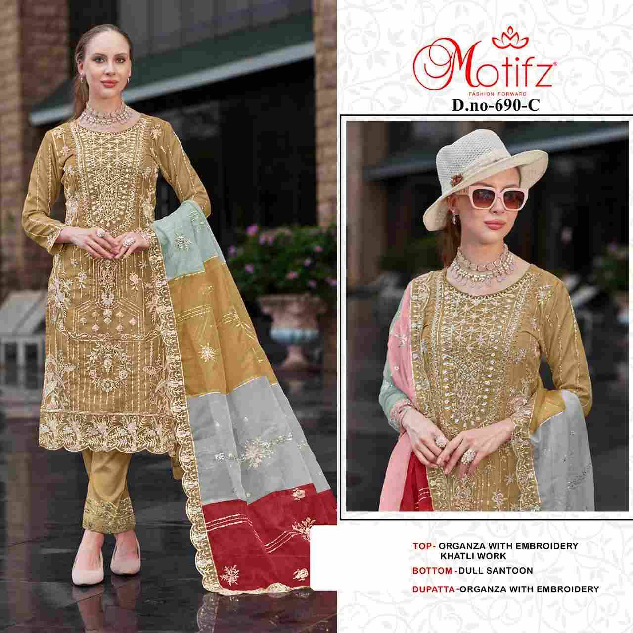 Motifz Hit Design 690 Colours By Motifz 690-A To 690-D Series Beautiful Pakistani Suits Colorful Stylish Fancy Casual Wear & Ethnic Wear Organza Dresses At Wholesale Price