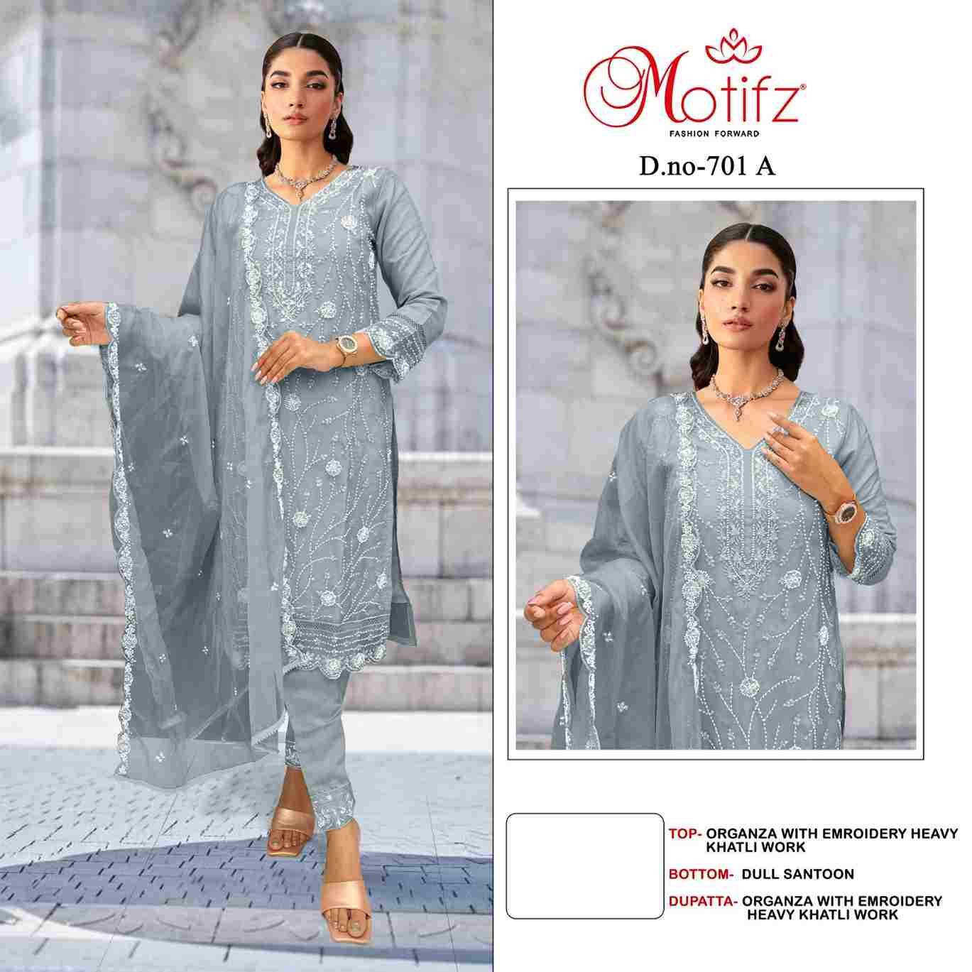 Motifz Hit Design 701 Colours By Motifz 701-A To 701-D Series Beautiful Pakistani Suits Colorful Stylish Fancy Casual Wear & Ethnic Wear Organza Dresses At Wholesale Price