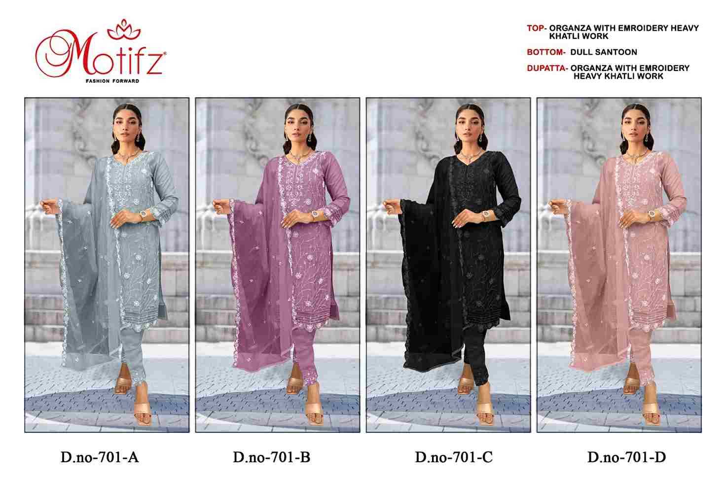 Motifz Hit Design 701 Colours By Motifz 701-A To 701-D Series Beautiful Pakistani Suits Colorful Stylish Fancy Casual Wear & Ethnic Wear Organza Dresses At Wholesale Price