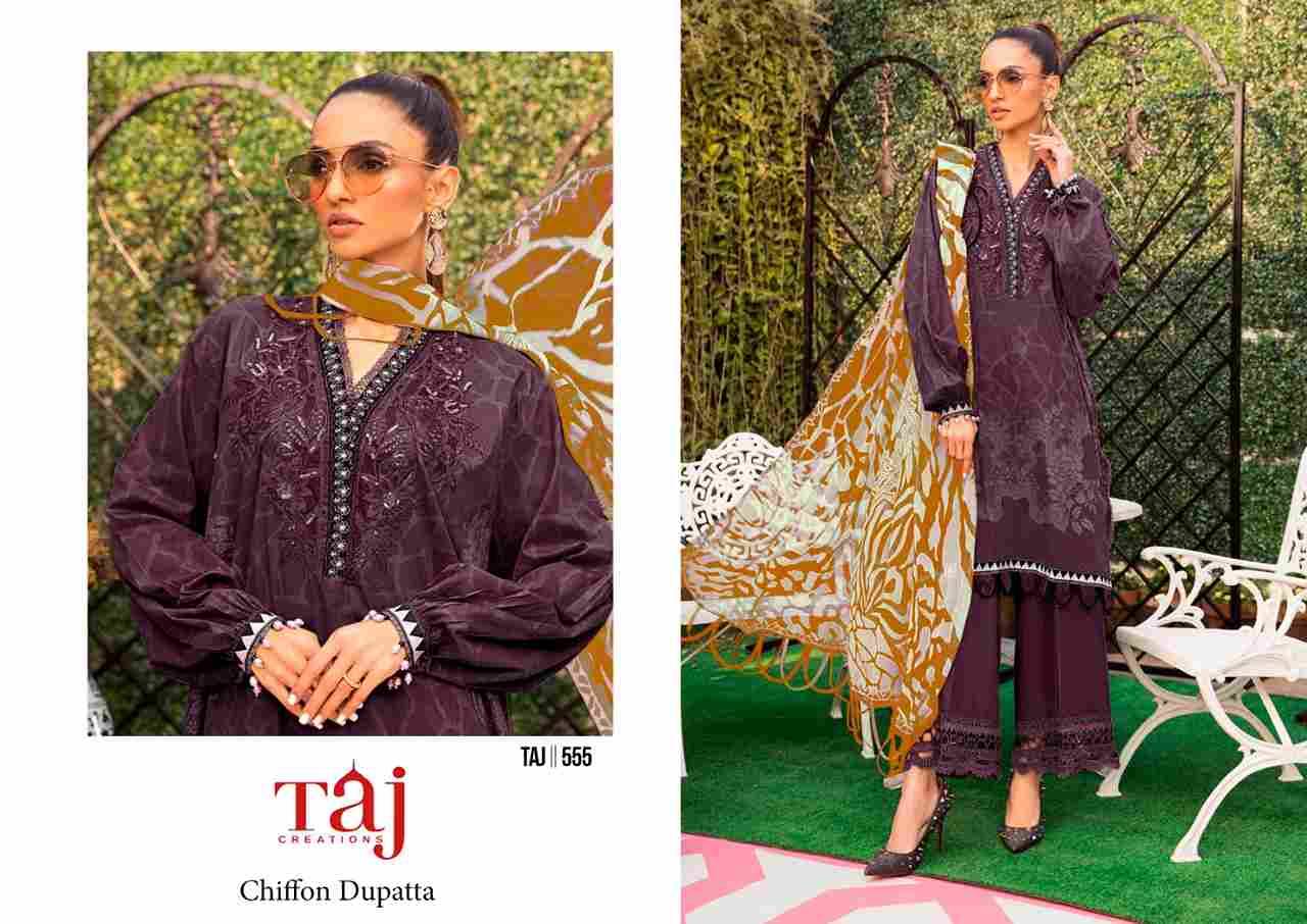 Taj 555 Series By Taj Creation 555 To 556 Series Beautiful Pakistani Suits Colorful Stylish Fancy Casual Wear & Ethnic Wear Pure Cotton Print With Embroidered Dresses At Wholesale Price