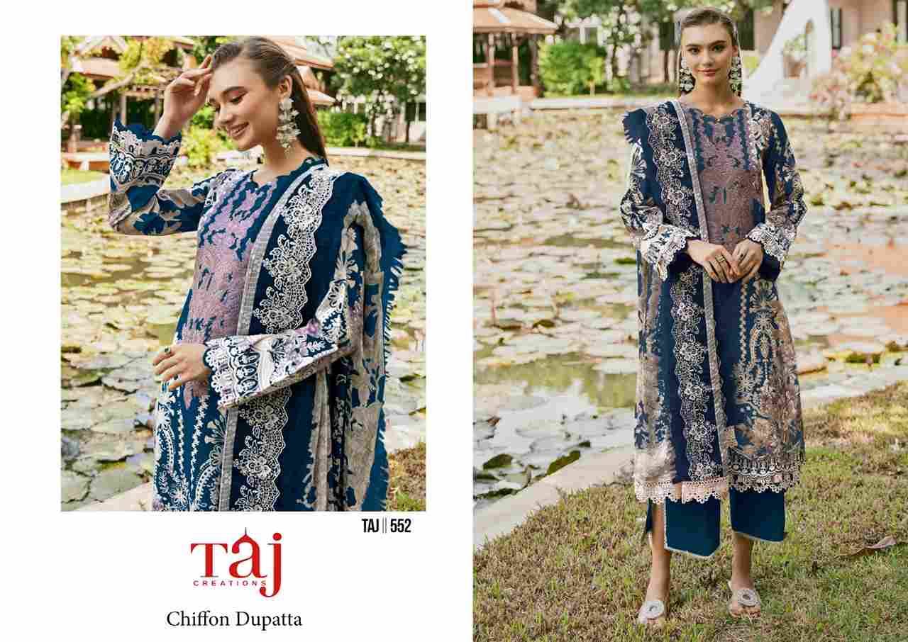 Taj 552 Series By Taj Creation 552 To 553 Series Beautiful Pakistani Suits Colorful Stylish Fancy Casual Wear & Ethnic Wear Pure Cotton Print With Embroidered Dresses At Wholesale Price