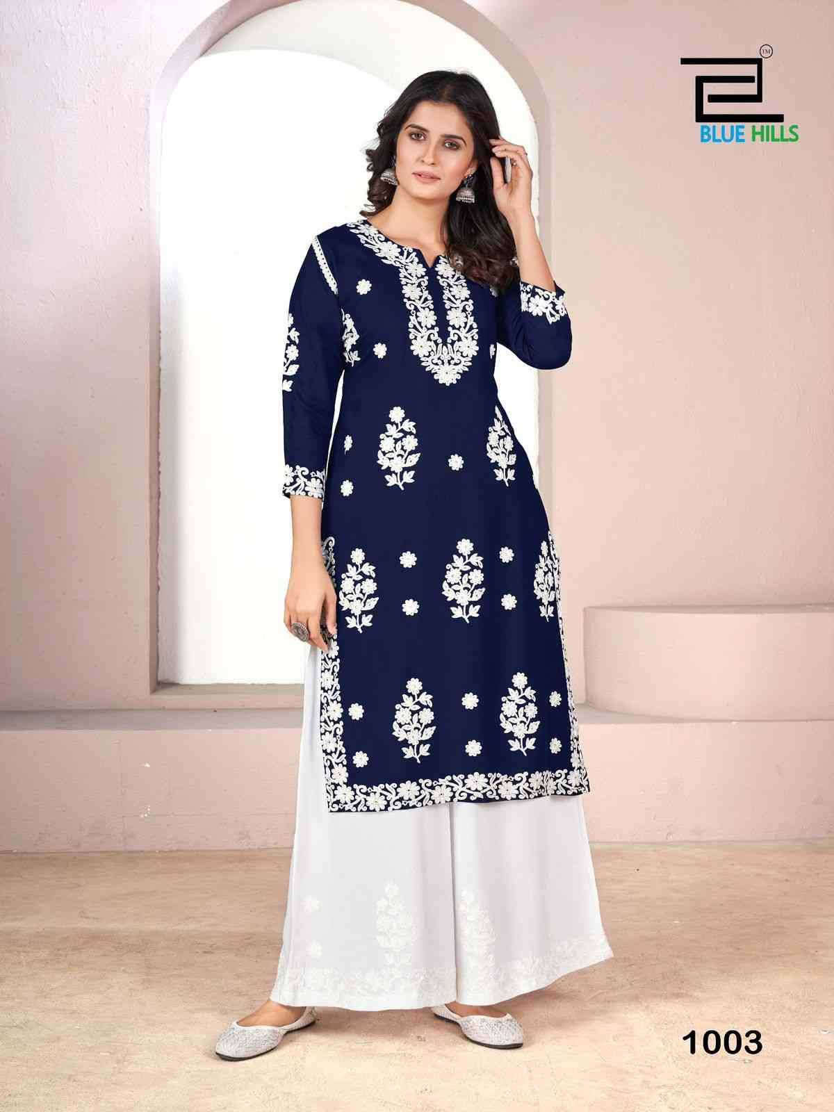 Victoria Vol-3 By Blue Hills 1001 To 1006 Series Designer Stylish Fancy Colorful Beautiful Party Wear & Ethnic Wear Collection Rayon With Work Kurtis With Bottom At Wholesale Price