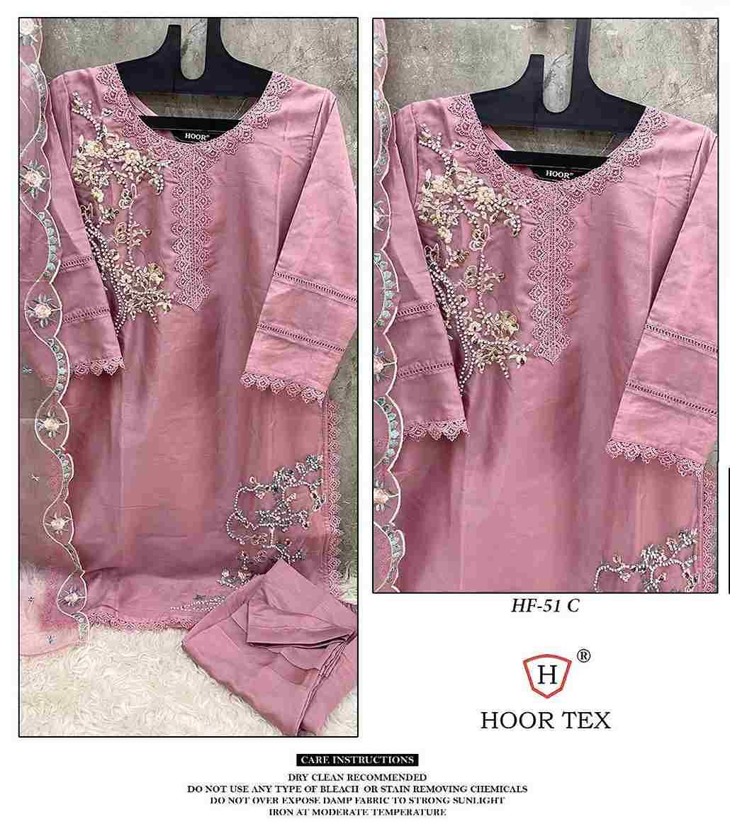 Hoor Tex Hit Design HF-51 Colours By Hoor Tex HF-51-A To HF-51-D Series Pakistani Suits Beautiful Fancy Colorful Stylish Party Wear & Occasional Wear Organza Dresses At Wholesale Price