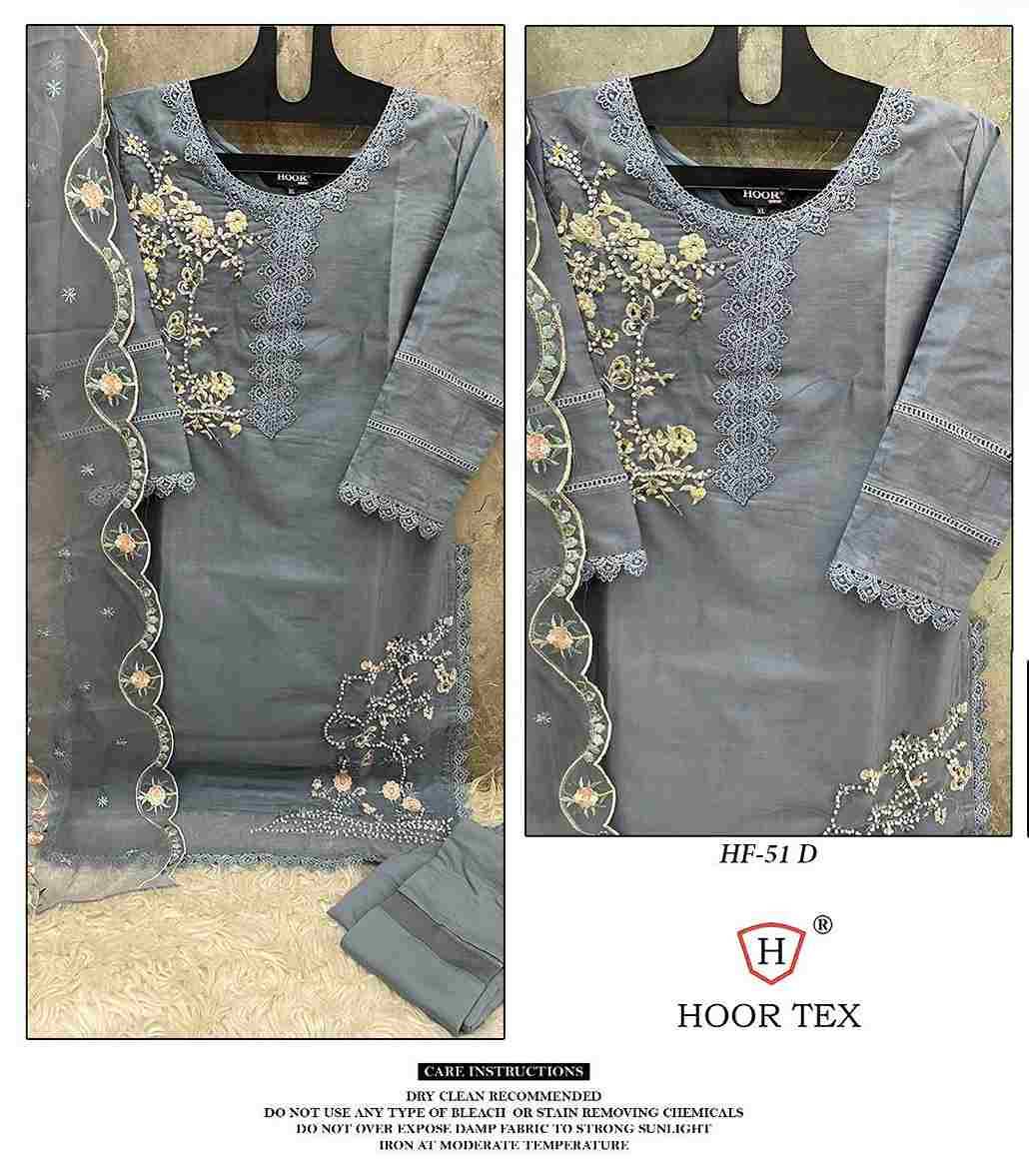 Hoor Tex Hit Design HF-51 Colours By Hoor Tex HF-51-A To HF-51-D Series Pakistani Suits Beautiful Fancy Colorful Stylish Party Wear & Occasional Wear Organza Dresses At Wholesale Price