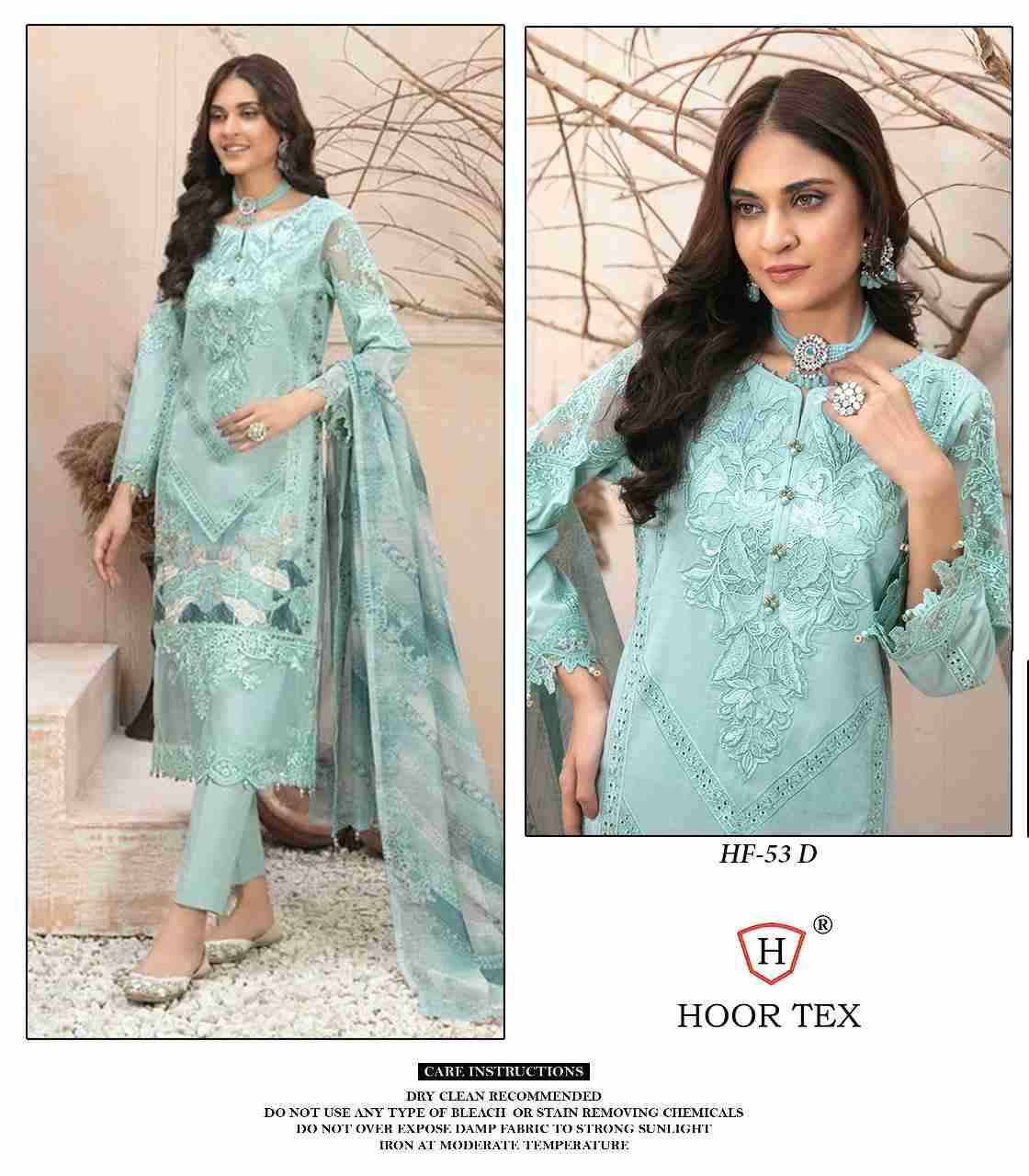 Hoor Tex Hit Design HF-53 Colours By Hoor Tex HF-53-A To HF-53-D Series Designer Festive Pakistani Suits Collection Beautiful Stylish Fancy Colorful Party Wear & Occasional Wear Organza Embroidered Dresses At Wholesale Price