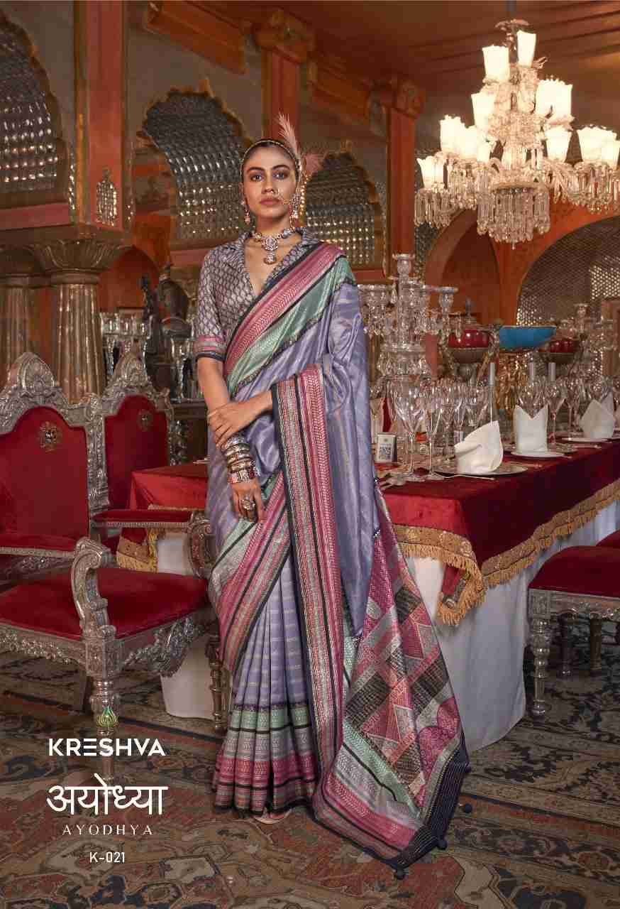 Ayodhya By Kreshva 021 To 029 Series Indian Traditional Wear Collection Beautiful Stylish Fancy Colorful Party Wear & Occasional Wear Vichitra Silk Sarees At Wholesale Price