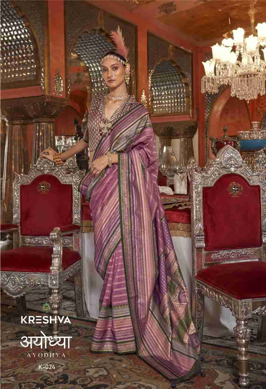 Ayodhya By Kreshva 021 To 029 Series Indian Traditional Wear Collection Beautiful Stylish Fancy Colorful Party Wear & Occasional Wear Vichitra Silk Sarees At Wholesale Price