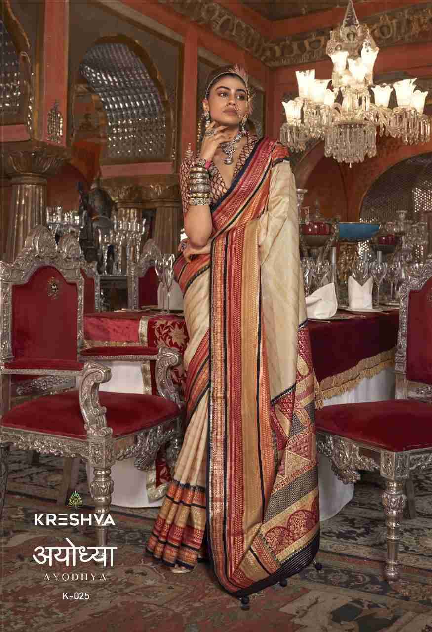 Ayodhya By Kreshva 021 To 029 Series Indian Traditional Wear Collection Beautiful Stylish Fancy Colorful Party Wear & Occasional Wear Vichitra Silk Sarees At Wholesale Price