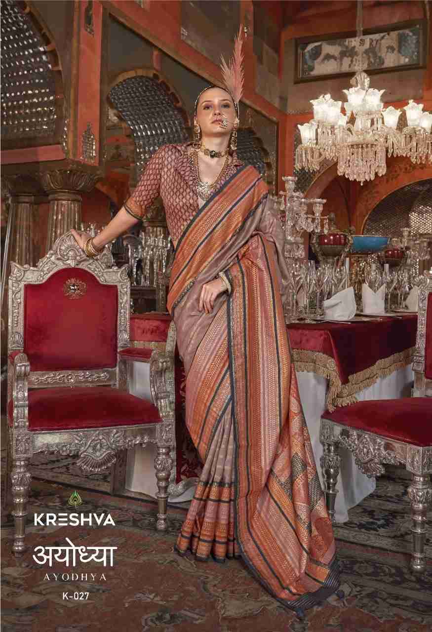 Ayodhya By Kreshva 021 To 029 Series Indian Traditional Wear Collection Beautiful Stylish Fancy Colorful Party Wear & Occasional Wear Vichitra Silk Sarees At Wholesale Price