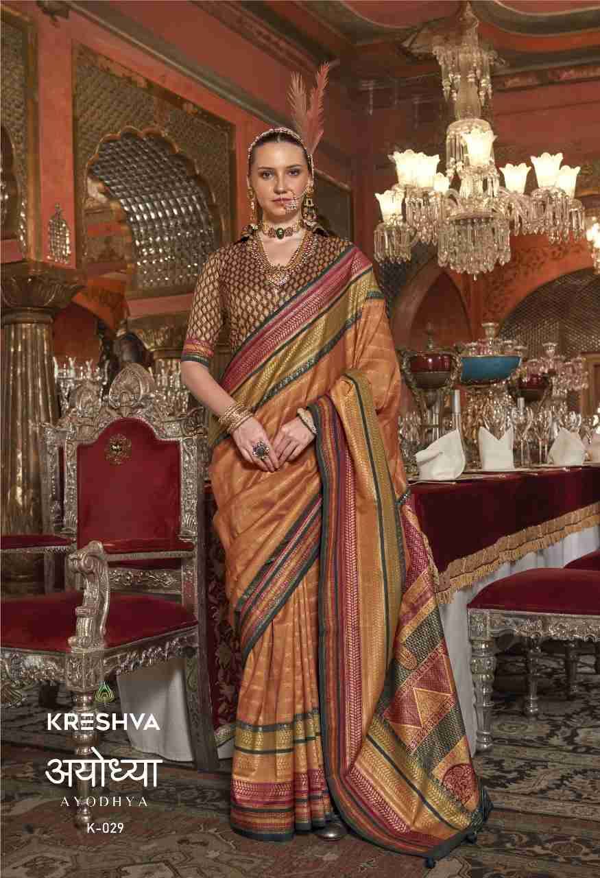 Ayodhya By Kreshva 021 To 029 Series Indian Traditional Wear Collection Beautiful Stylish Fancy Colorful Party Wear & Occasional Wear Vichitra Silk Sarees At Wholesale Price