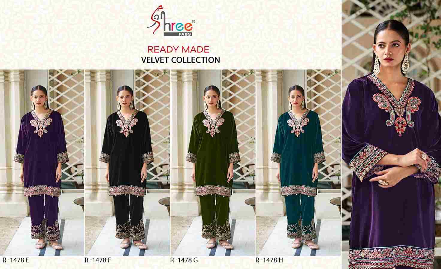 Shree Fabs Hit Design R-1478 Colours Vol-2 By Shree Fabs R-1478-E To R-1478-H Series Wholesale Designer Pakistani Suits Collection Beautiful Stylish Fancy Colorful Party Wear & Occasional Wear Velvet Kurtis With Bottom At Wholesale Price