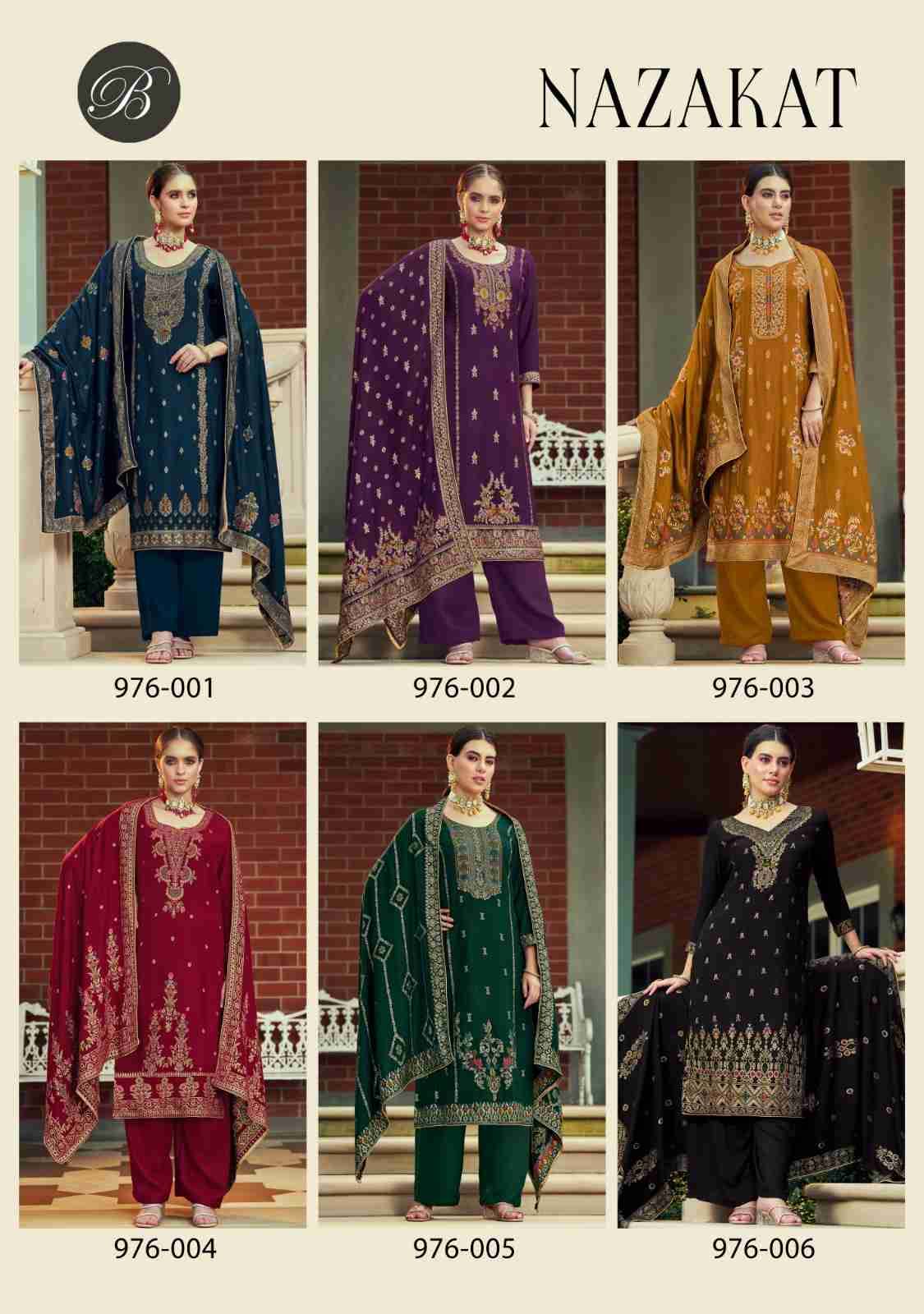 Nazakat By Belliza 976-001 To 976-006 Series Beautiful Stylish Festive Suits Fancy Colorful Casual Wear & Ethnic Wear & Ready To Wear Pure Viscose Pashmina Jacquard Dresses At Wholesale Price