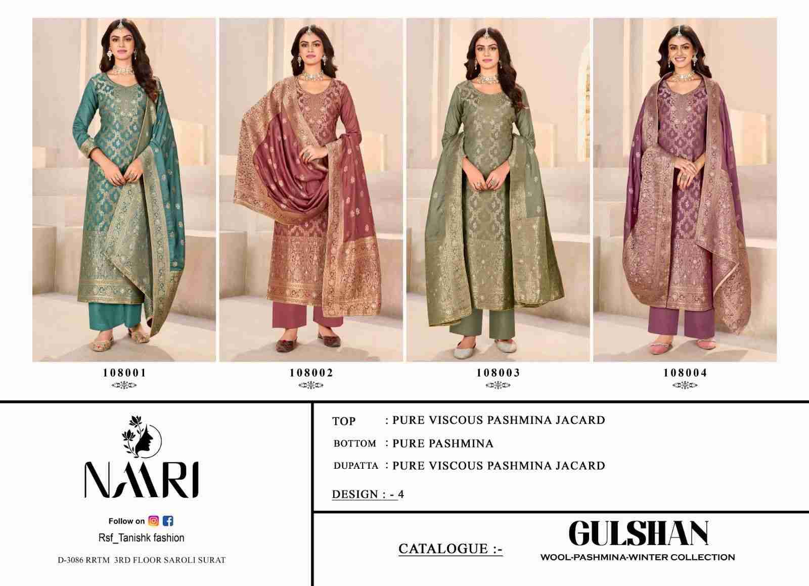 Gulshan By Naari 108001 To 108004 Series Beautiful Festive Suits Stylish Fancy Colorful Casual Wear & Ethnic Wear Pashmina Jacquard Dresses At Wholesale Price