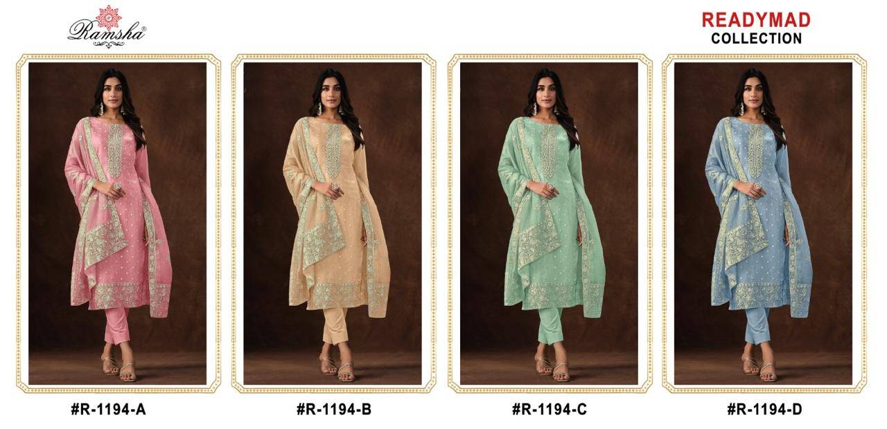 Ramsha 1194 Colours By Ramsha 1194-A To 1194-D Series Beautiful Pakistani Suits Colorful Stylish Fancy Casual Wear & Ethnic Wear Organza Dresses At Wholesale Price