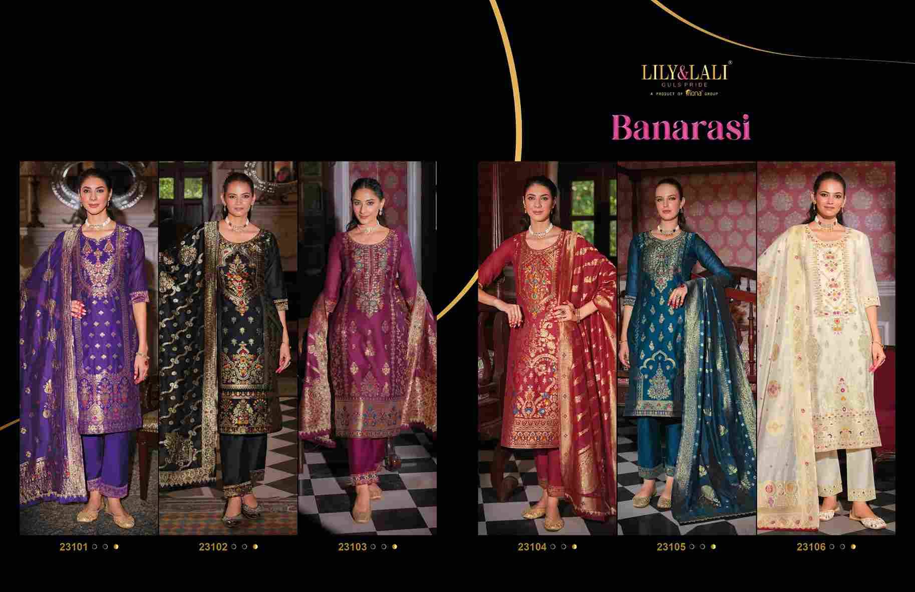 Banarasi By Lily And Lali 23101 To 23106 Series Beautiful Stylish Festive Suits Fancy Colorful Casual Wear & Ethnic Wear & Ready To Wear Banarasi Jacquard Silk Dresses At Wholesale Price