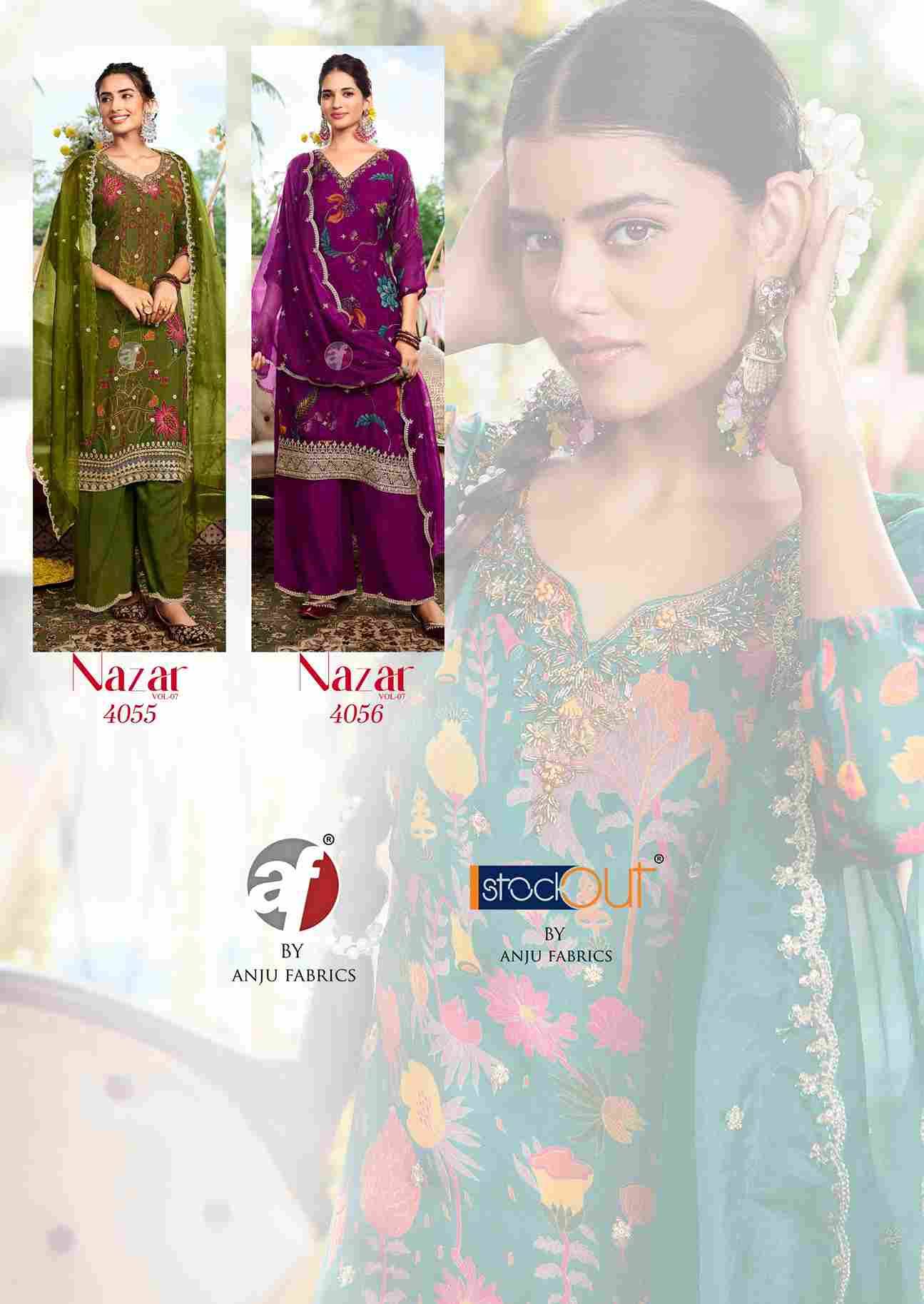 Nazar Vol-7 By Anju Fabrics 4051 To 4056 Series Beautiful Stylish Festive Suits Fancy Colorful Casual Wear & Ethnic Wear & Ready To Wear Pure Organza Dresses At Wholesale Price