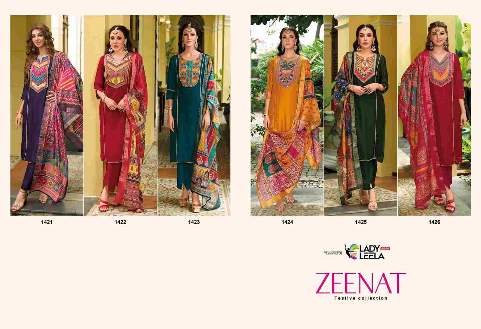 Zeenat By Lady Leela 1421 To 1426 Series Designer Festive Suits Collection Beautiful Stylish Fancy Colorful Party Wear & Occasional Wear Vichitra Dresses At Wholesale Price