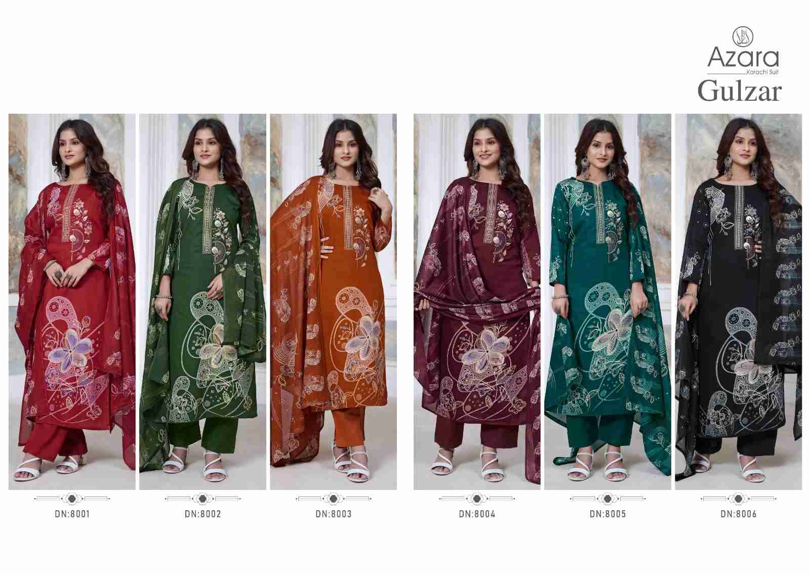 Gulzar By Azara 8001 To 8006 Series Beautiful Festive Suits Stylish Fancy Colorful Casual Wear & Ethnic Wear Jam Cotton Dresses At Wholesale Price