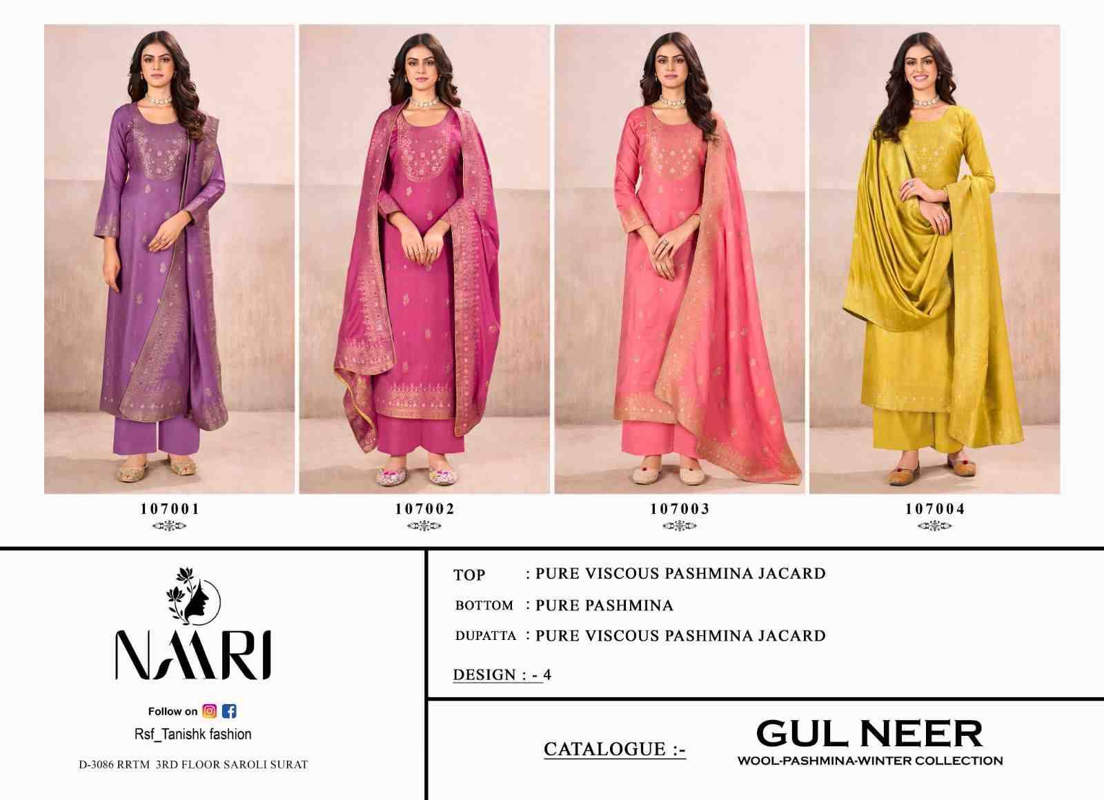 Gul Neer By Naari 107001 To 107004 Series Beautiful Festive Suits Stylish Fancy Colorful Casual Wear & Ethnic Wear Pashmina Jacquard Dresses At Wholesale Price